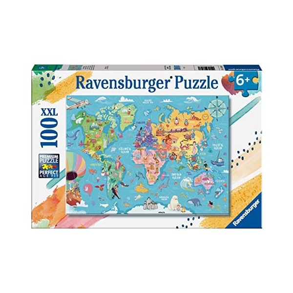 Ravensburger - Puzzle pour enfants - 100 pièces XXL - La carte du monde - Dès 6 ans - Puzzle de qualité supérieure - Carton é