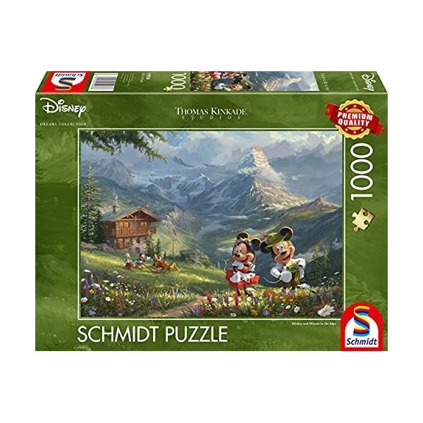 Schmidt Spiele- Mickey & Minnie Thomas Kinkade, Disney, Mickey et Minnie dans Les Alpes, Puzzle de 1000 pièces, 59938, Coloré