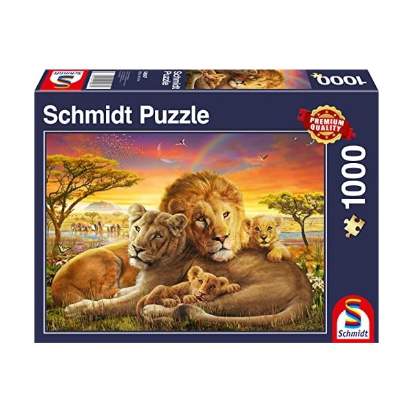 Schmidt Spiele 58987 Cuddling Family of Lions, 1000 Piece Jigsaw Puzzle, Multicolore