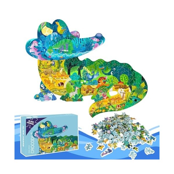 BARVERE Puzzle Enfant, 154 Pièces Crocodile Puzzle, Puzzle Animaux Enfant, Jouet Educatif Puzzle pour Enfant, Jouet éducatif 