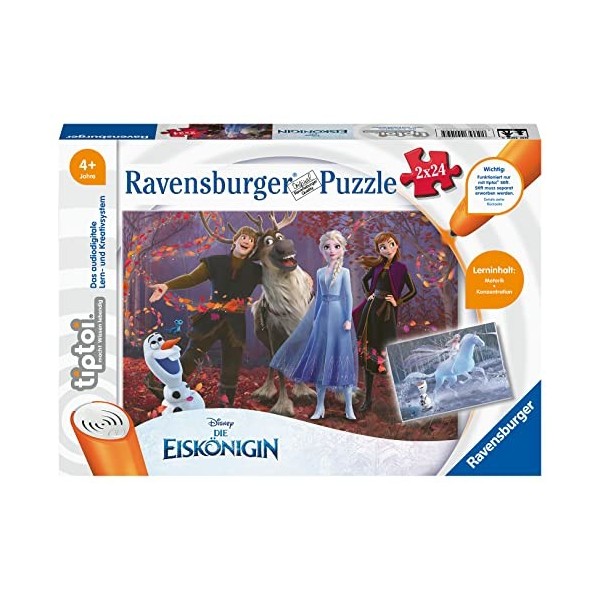 Ravensburger 00109 Jeu Petits explorateurs : La Reine des Neiges-2 x 24 pièces Puzzle pour Enfants à partir de 4 Ans, Multico