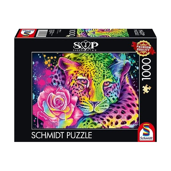 Schmidt Spiele 58514 Sheena Pike, léopard Arc-en-Ciel Fluo 1000 pièces Puzzle, coloré