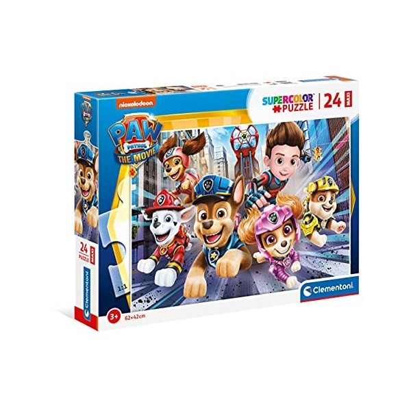 Clementoni- Paw Patrol Supercolor Pat Patrouille The Movie-24 Maxi pièces, 3 Ans Enfant, Puzzle Dessin animé-fabriqué en Ita