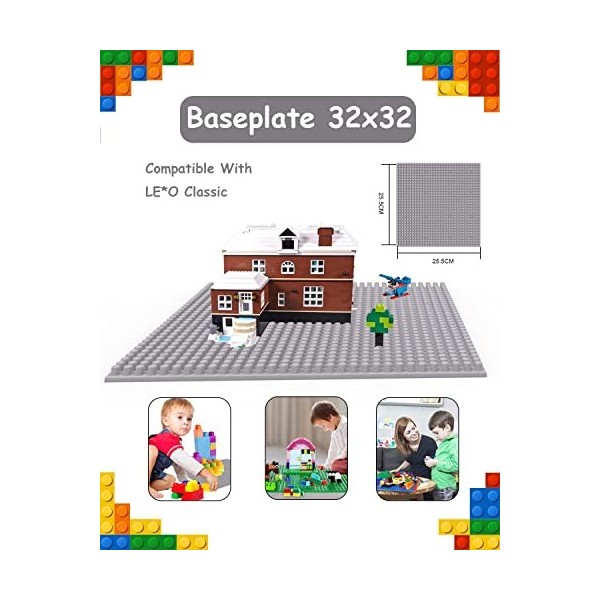 ANDIMEI Plaque Base Classic 32x32 - Lot de 4 25.5 x 25.5cm Grande Planche  Classiques Baseplate Classic Construction Platte Co