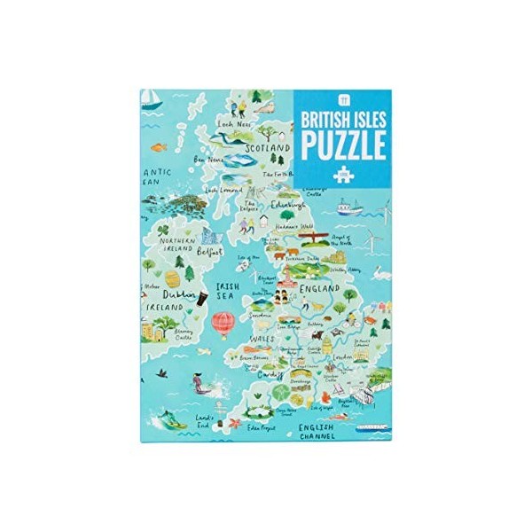 Puzzle et Affiche des îles Britanniques de la Carte Bleue du Royaume-Uni, 1000 pièces | Voyage de repères de Grande-Bretagne 
