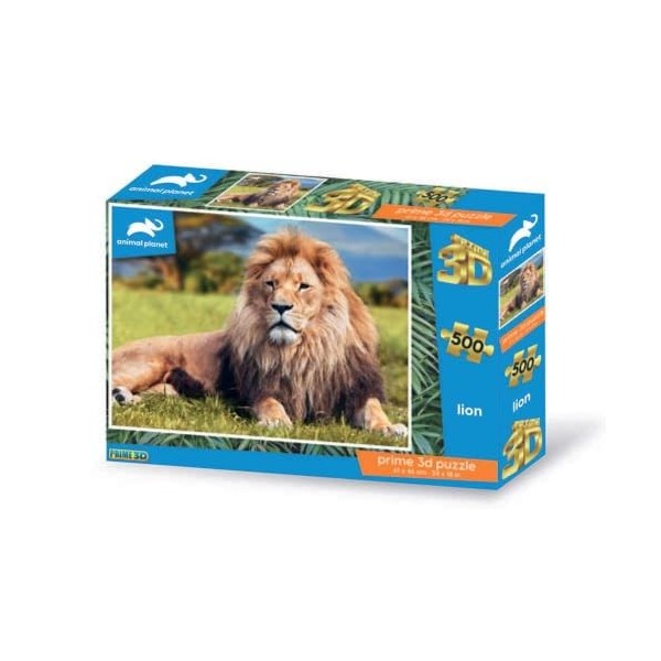 Grandi Giochi- Leone Discovery Lion Puzzle lenticulaire Horizontal avec 500 pièces incluses et Emballage avec Effet 3D-PU2000