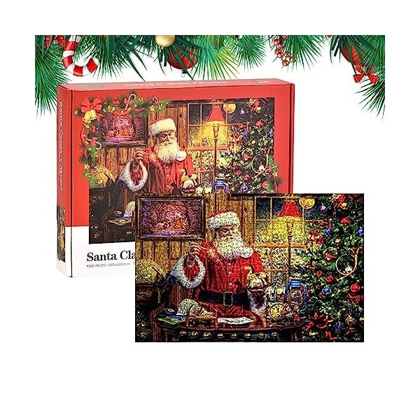 LOVEMETOO Puzzles de Noël,Puzzle en Carton de Noël | 1000 pièces Noël Père Noël Cadeau Nuit Puzzles familiaux pour, Filles, g