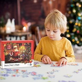 LOVEMETOO Puzzles de Noël,Puzzle en Carton de Noël | 1000 pièces Noël Père Noël Cadeau Nuit Puzzles familiaux pour, Filles, g
