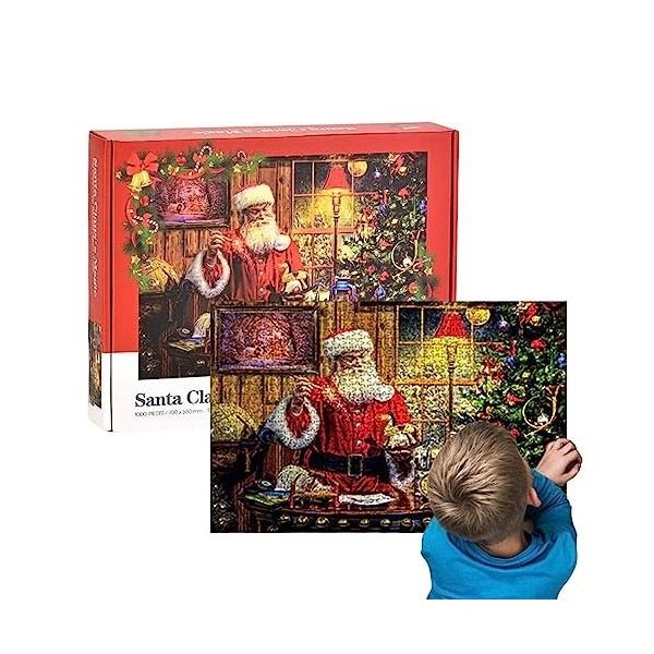 Kirdume Puzzles en Carton de Noël - Puzzle du Père Noël,1000 pièces Noël Père Noël Cadeau Nuit Puzzles familiaux pour, Filles