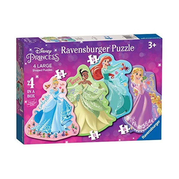 Ravensburger Disney Princess - 4 Large Shaped Jigsaw Puzzles 10, 12, 14, 16 Piece for Kids Age 3 Years Up - Educational Toy