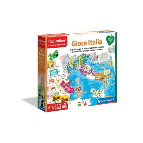 Clementoni- Sapientino-Gioca Italia-Carte Italie illustrée-Jeu éducatif 6 Ans Version Italien , Carton 100% recyclé, Play fo