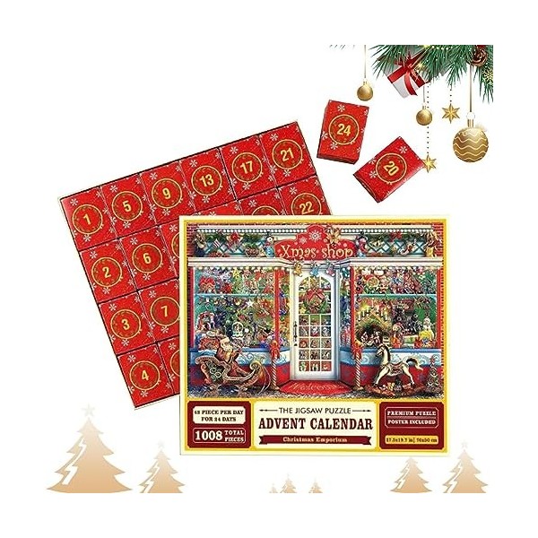 Rianpesn Puzzle LNoël 2023, 1000 Pièces Puzzle Noël pour Adulte Et Enfant, Cadeau Compte À Rebours Noël 24 Jours, Cadeau Noe