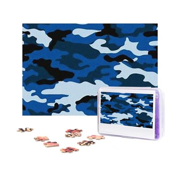 Casse-tête à motif camouflage bleu de 300 pièces – Puzzle photo personnalisé pour photos de famille pour adultes, mariage, an