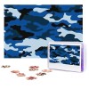 Casse-tête à motif camouflage bleu de 300 pièces – Puzzle photo personnalisé pour photos de famille pour adultes, mariage, an
