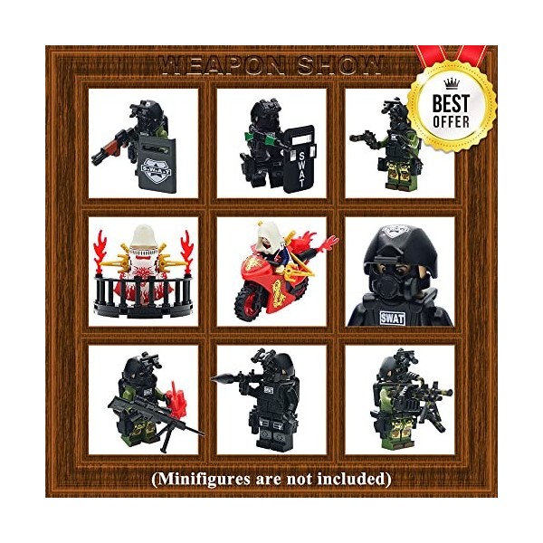 Weapon Pack 225 PCS Accessories Military Weapon Set INCL Helmet Body Armor Cloak and Motorcycles Designed for Minifigures Com