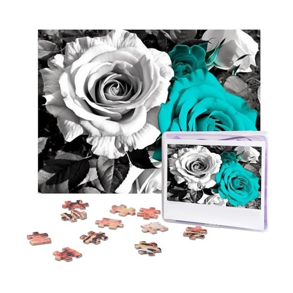 Puzzle de 500 pièces pour adultes - Noir, blanc, bleu sarcelle, gris, rose - Puzzle animal cool - Puzzle de Noël - Cadeau pou