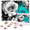 Puzzle de 500 pièces pour adultes - Noir, blanc, bleu sarcelle, gris, rose - Puzzle animal cool - Puzzle de Noël - Cadeau pou