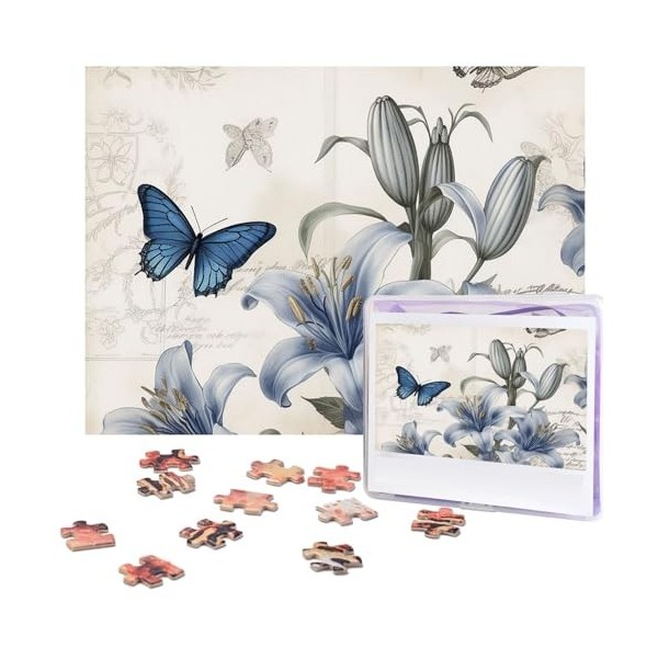 Puzzle 500 pièces pour adultes Fleur bleue Puzzle Cool Animal Noël Puzzle Cadeau pour la famille Taille 52 x 38 cm