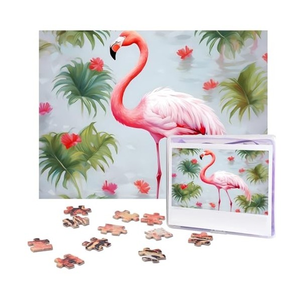 Puzzle 500 pièces pour adultes Flamant rose blanc Puzzle Cool Animal Noël Puzzle Cadeau pour la famille Taille 52 x 38 cm