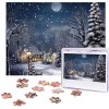 Puzzle de 500 pièces pour adultes - Nuit dhiver - Puzzle animal cool - Puzzle de Noël - Cadeau pour la famille - Taille 52 x