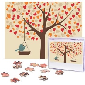 Puzzle 500 pièces pour adultes Arbre avec oiseaux sur balançoire Puzzle Cool Animal Noël Puzzle Cadeau pour la famille Taille
