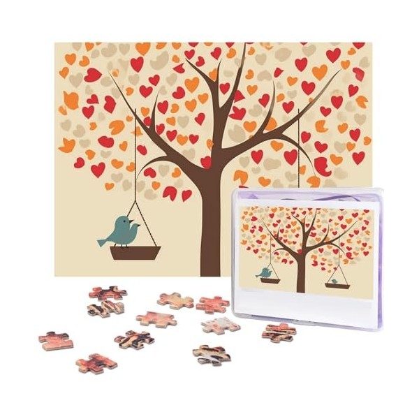 Puzzle 500 pièces pour adultes Arbre avec oiseaux sur balançoire Puzzle Cool Animal Noël Puzzle Cadeau pour la famille Taille