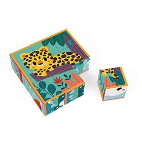Janod - Puzzle Enfant Cubes en Carton Animaux - Jouet dEveil et Premier Age - Jeu Educatif - Apprentissage Observation et Co