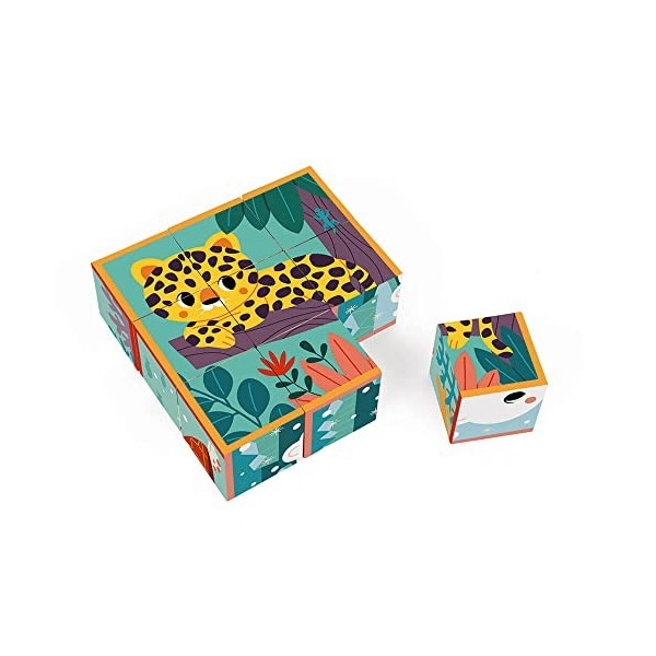 Janod - Puzzle Enfant Cubes en Carton Animaux - Jouet dEveil et Premier Age - Jeu Educatif - Apprentissage Observation et Co
