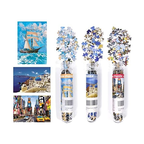 Lot de 3 Mini Puzzles de 150 pièces pour Adultes - 15,2 x 10,2 cm - Jouets de Divertissement pour la Maison - Puzzles de déco