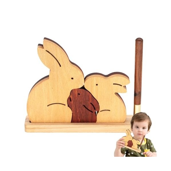 Ceolup Décor de Lapin en Bois, Figurine de Lapin en Bois | 3 pièces Lapins Puzzle Animal Mignon et décor de Bureau - Décorati