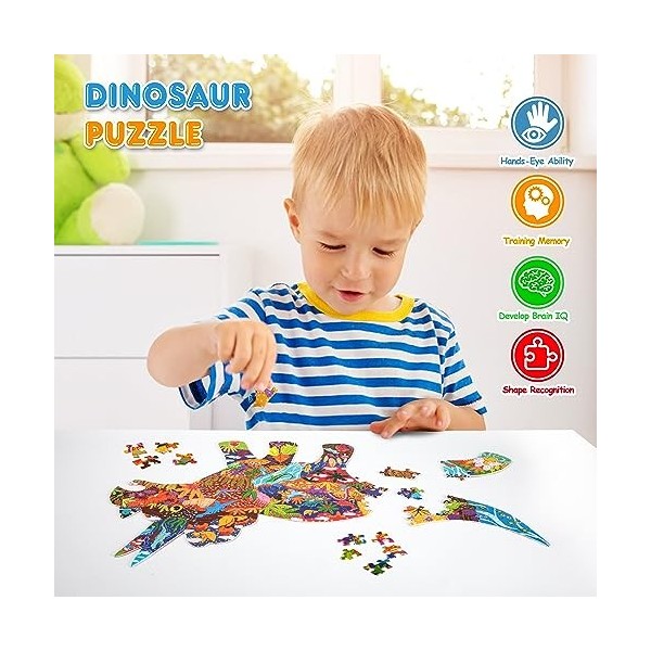 Puzzle de Dinosaure pour Enfants, 150 Pièces Triceratops Puzzle Jigsaw, Montessori Éducatif Jouets Cadeaux pour Les Filles Ga