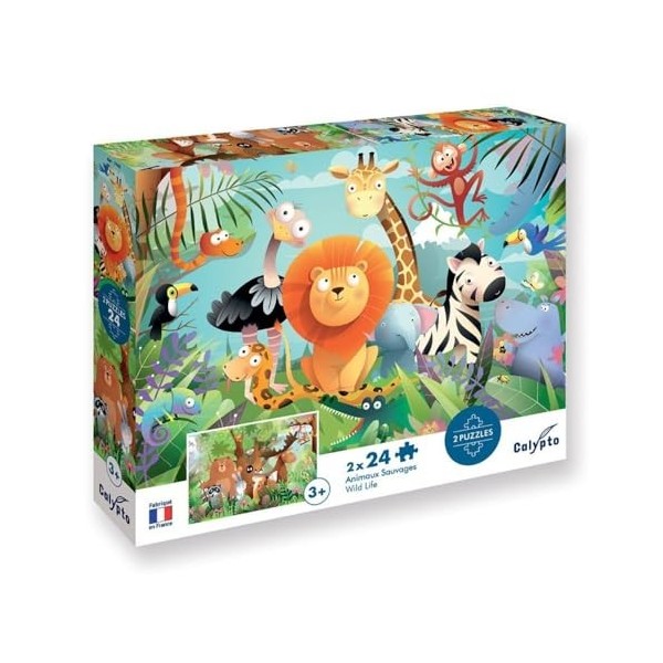 Sentosphere- Set 2 Puzzles de 24 pièces Animaux Sauvages Calypto, XSE-7700