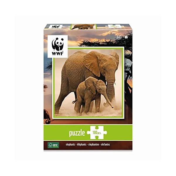 WWF Puzzle 100 pièces-Animaux-Famille éléphant, 102
