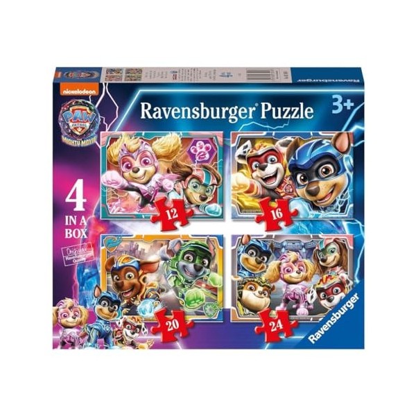 Ravensburger - Puzzle Paw Patrol - The mighty movie, Collection Puzzle 4 in a box, 10, 12, 14, 16 pièces, Puzzle pour enfants