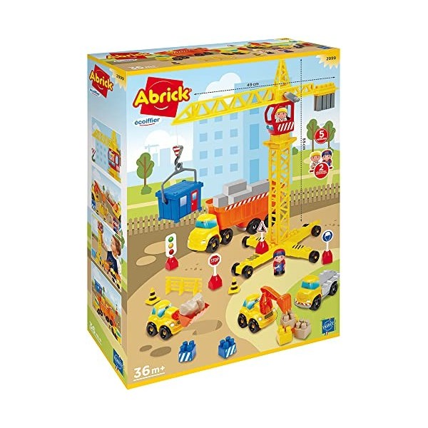 Jouets Ecoiffier - 2999 - Travaux publics + grue - Abrick - Jeu de Construction pour Enfant- Dès 36 Mois - Jouets Fabriqué en