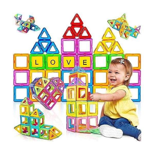 GLADTOP Construction Magnetique Enfant 46/68 Pièces Jouet Enfant 3 4 5 6 Ans Jeux pour Enfants Jeu Bloc de Construction Magné