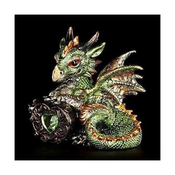 Petit Vert Dragon Figurine Malachite avec Coeur déco Fantaisie Figure de Dragon