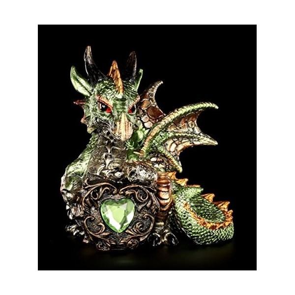 Petit Vert Dragon Figurine Malachite avec Coeur déco Fantaisie Figure de Dragon