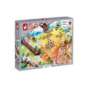Janod - Puzzle Enfant 100 Pièces Abeilles - Jeu Educatif - Fabriqué en France - Partenariat WWF - Carton Certifié FSC - Dès 6