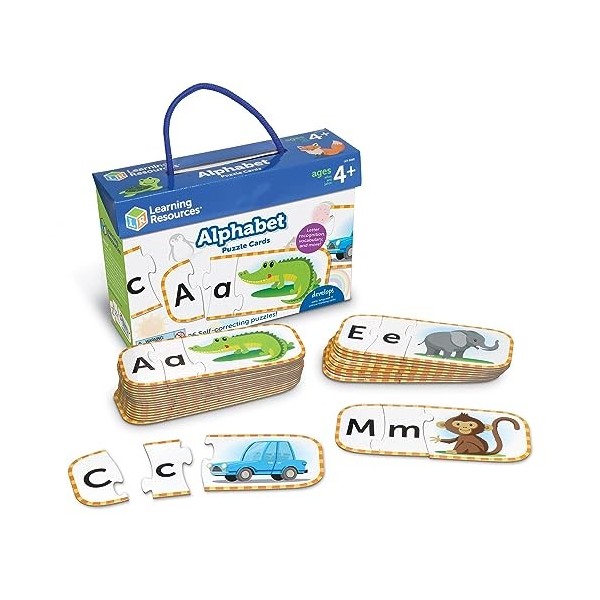 Learning Resources Cartes de puzzles de l’alphabet , préparation préscolaire, puzzles autocorrectifs, à partir de 4 ans
