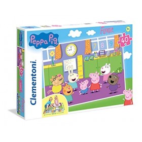 Clementoni- Peppa Pig Pig-40 Enfant, Puzzle de Sol-fabriqué en Italie, 3 Ans et Plus, 25458, Multicolore, 40 pièces