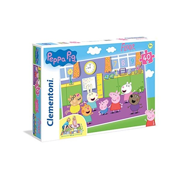 Clementoni- Peppa Pig Pig-40 Enfant, Puzzle de Sol-fabriqué en Italie, 3 Ans et Plus, 25458, Multicolore, 40 pièces