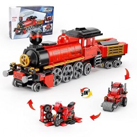 City Train STEM Creator 3 en 1 Train, moto, rouleau de route, jouet de construction pour garçons et filles, 6 à 14 blocs de s