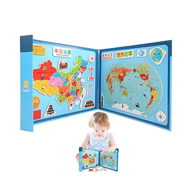 Wlikmjg Puzzle de Carte du Monde pour,Puzzle de Carte du Monde, Jeu de géographie de Puzzle éducatif, Puzzle magnétique en Bo