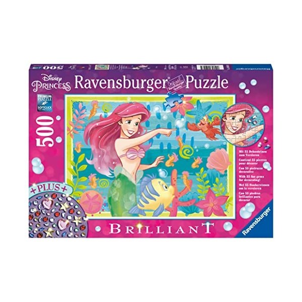 Ravensburger 13327 Puzzle Ariels Paradis sous-Marin 500 pièces Disney Brilliant avec Pierres décoratives pour Adultes et Enfa