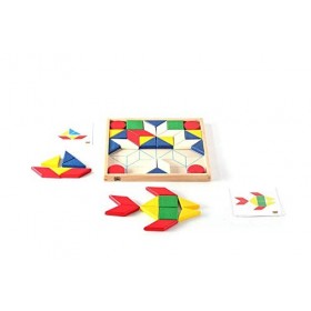 BSM - Pédagogie MONTESSORI - La Mosaique - Jeu de Construction en Bois et ses Fiches de travail - EF 31205