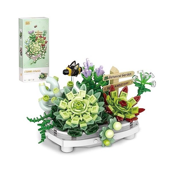 LOZ Mini Blocks 1660 Kit de construction de plantes succulentes en pot, 389 pièces de blocs de serrage pour décoration de fle