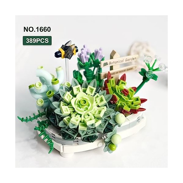 LOZ Mini Blocks 1660 Kit de construction de plantes succulentes en pot, 389 pièces de blocs de serrage pour décoration de fle