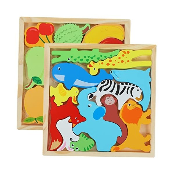 ERINGOGO 2 Boîtes Puzzle éducatif pour Enfants Tige Puzzle danimaux pour Enfants énigmes scie sauteuse Puzzle Bricolage en Bo