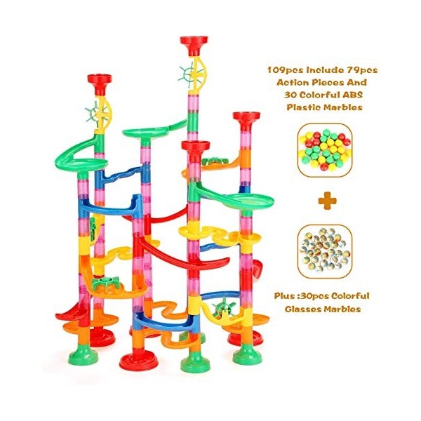 Ucradle Circuit Billes, 139Pcs Circuit de Billes Toboggan à Billes Marble Run pour Enfant DIY Labyrinthe Billes Jeu de Constr